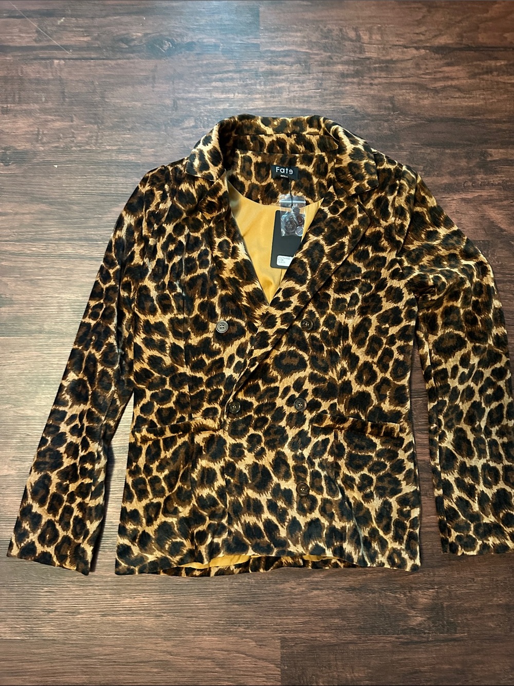 Fate Leopard-Print Double-Breasted Blazer in Brown and Black NWT